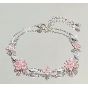 粉色锆石樱花蝴蝶结手链女ins小众轻奢气质高级清冷感闺蜜手饰女 幸运灵狐手链