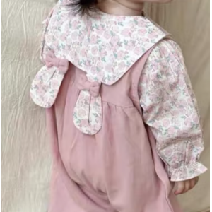 套装春秋款甜美碎花娃娃领衬衫刺绣背带裤两件套秋天婴儿衣服